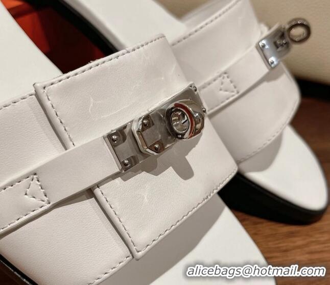 Unique Style Hermes Giulia Flat Sandals in Calfskin White 022422