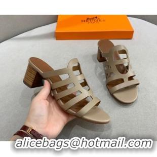 Stylish Hermes Camelia Medium Heel Sandals 5cm in Calfskin Grey 022419