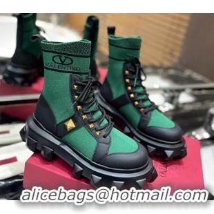 Top Grade Valentino One Stud Knit Ankle Boots Green 091201