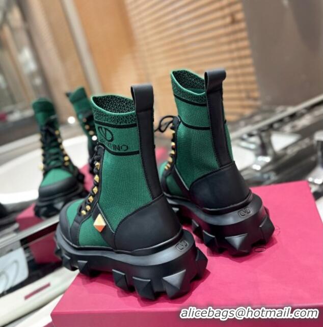 Top Grade Valentino One Stud Knit Ankle Boots Green 091201