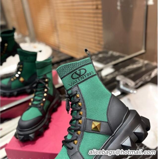 Top Grade Valentino One Stud Knit Ankle Boots Green 091201