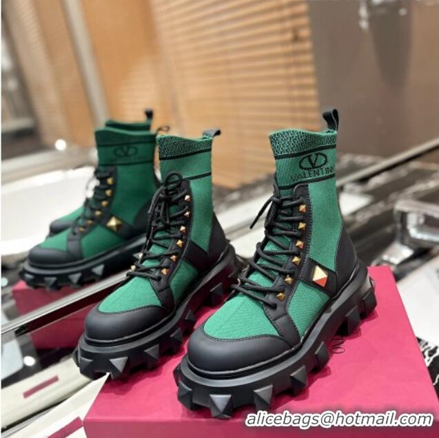 Top Grade Valentino One Stud Knit Ankle Boots Green 091201