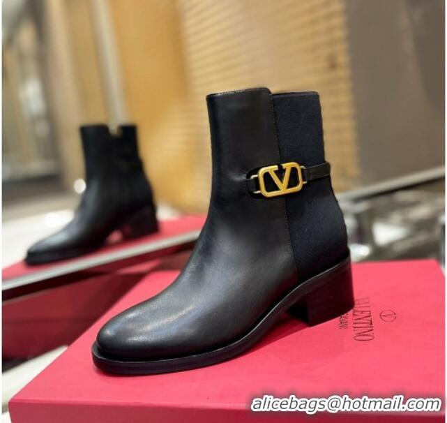 Luxurious Valentino VLogo Signature Calfskin Ankle Boots 5.5cm Black 091207