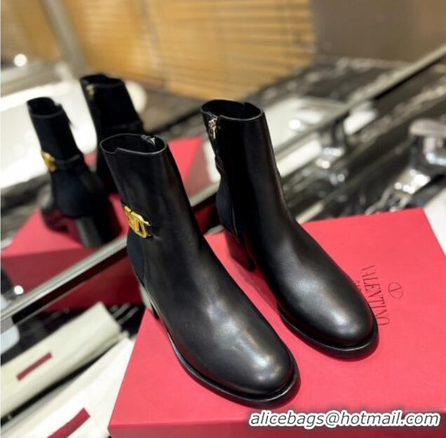 Luxurious Valentino VLogo Signature Calfskin Ankle Boots 5.5cm Black 091207