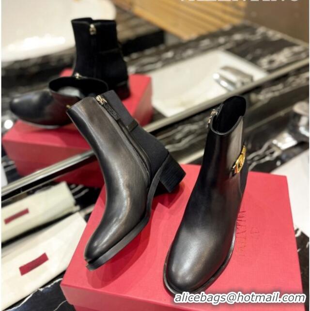 Luxurious Valentino VLogo Signature Calfskin Ankle Boots 5.5cm Black 091207