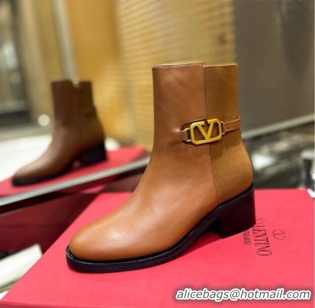 Top Design Valentino VLogo Signature Calfskin Ankle Boots 5.5cm Brown 091209