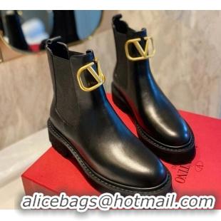 Luxury Discount Valentino VLogo Signature Calfskin Ankle Boots 3.5cm Black/Gold 091210