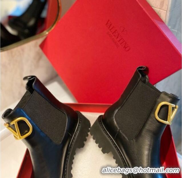 Luxury Discount Valentino VLogo Signature Calfskin Ankle Boots 3.5cm Black/Gold 091210