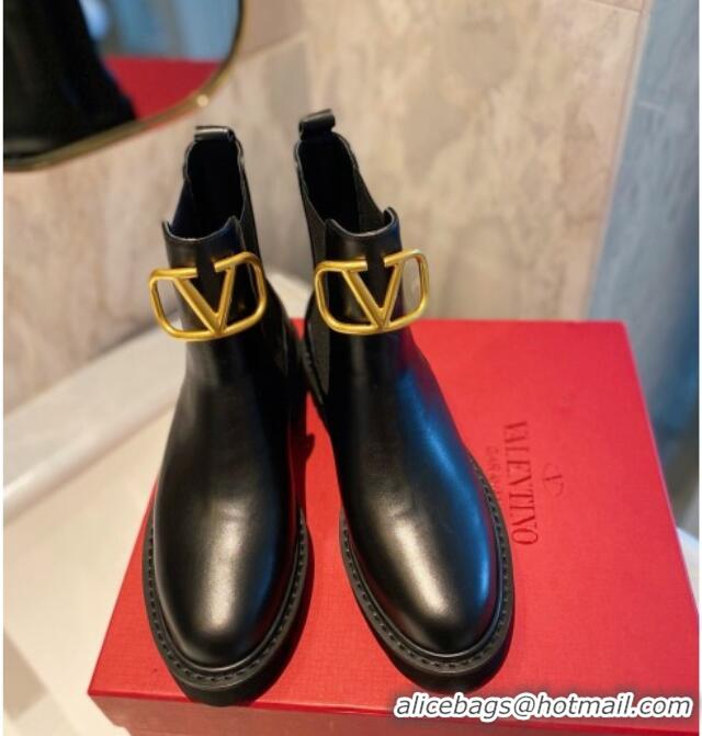 Luxury Discount Valentino VLogo Signature Calfskin Ankle Boots 3.5cm Black/Gold 091210