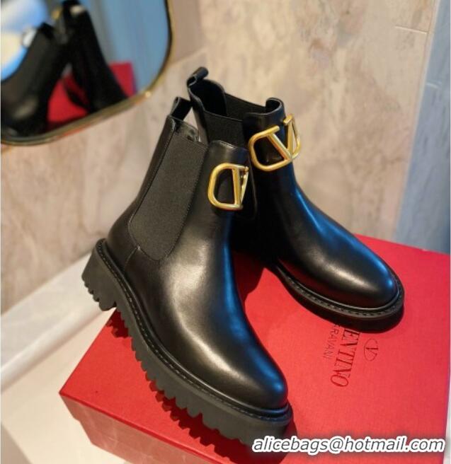 Luxury Discount Valentino VLogo Signature Calfskin Ankle Boots 3.5cm Black/Gold 091210