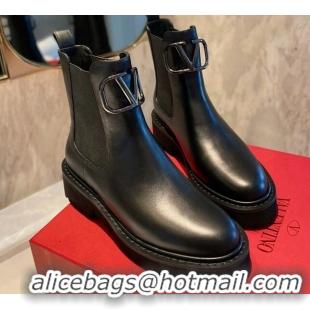 Luxury Valentino VLogo Signature Calfskin Ankle Boots 3.5cm All Black 091211