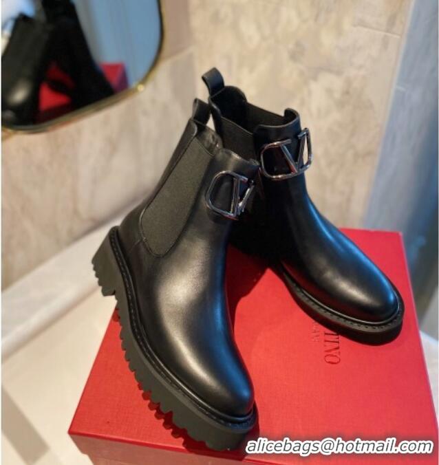 Luxury Valentino VLogo Signature Calfskin Ankle Boots 3.5cm All Black 091211