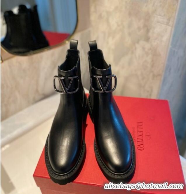 Luxury Valentino VLogo Signature Calfskin Ankle Boots 3.5cm All Black 091211