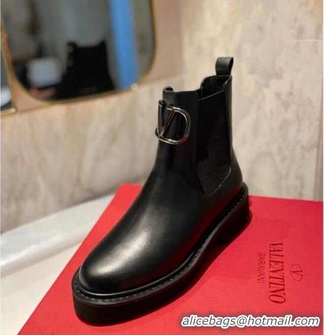 Luxury Valentino VLogo Signature Calfskin Ankle Boots 3.5cm All Black 091211