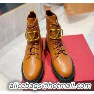 Good Product Valentino VLogo Signature Calfskin Combat Ankle Boots Brown 091212