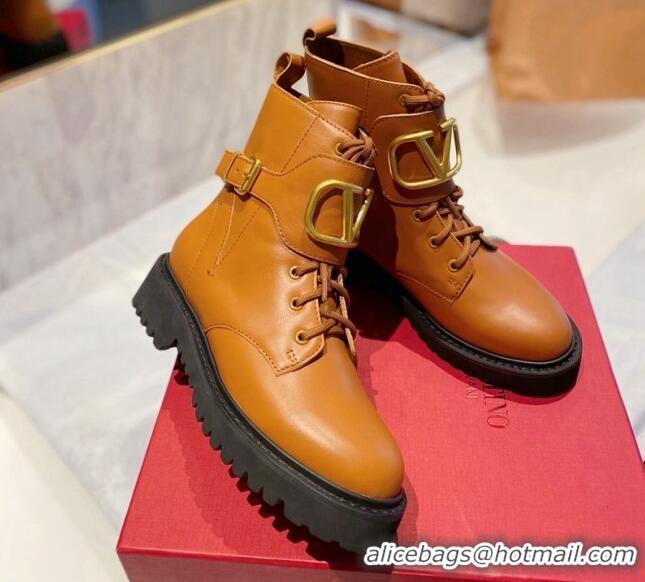 Good Product Valentino VLogo Signature Calfskin Combat Ankle Boots Brown 091212