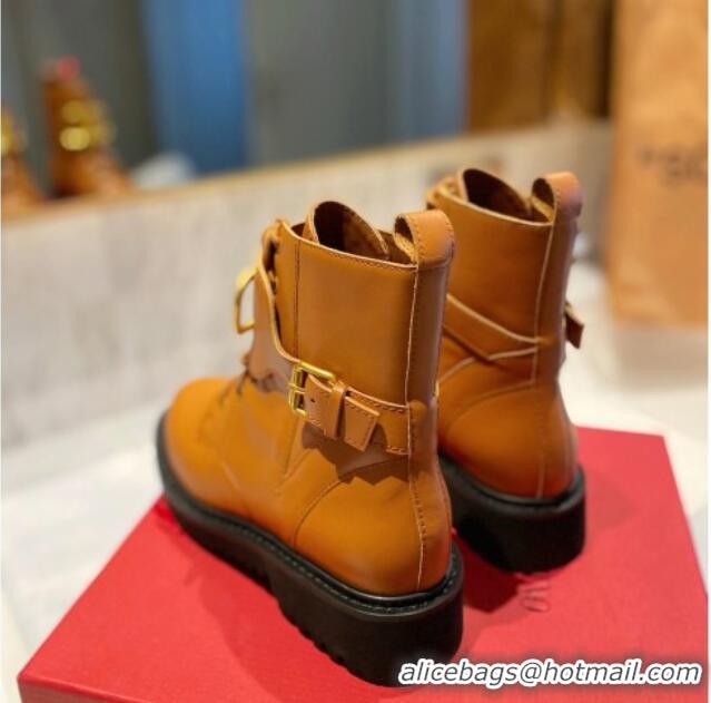 Good Product Valentino VLogo Signature Calfskin Combat Ankle Boots Brown 091212