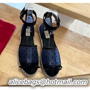 Duplicate Valentino Dotted Mesh Espadrille Sandals with Bow Blue 091217