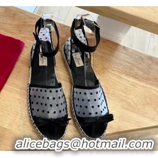 Sumptuous Valentino Dotted Mesh Espadrille Sandals with Bow White 091218