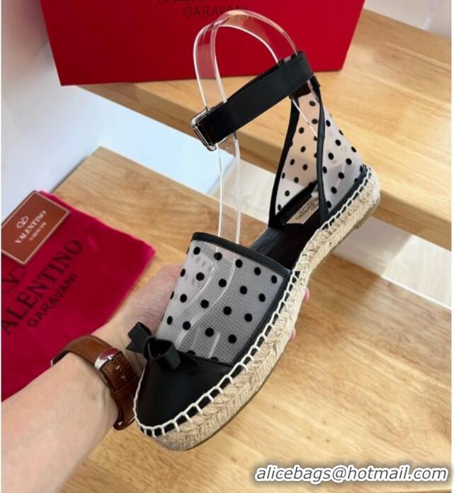 Sumptuous Valentino Dotted Mesh Espadrille Sandals with Bow White 091218