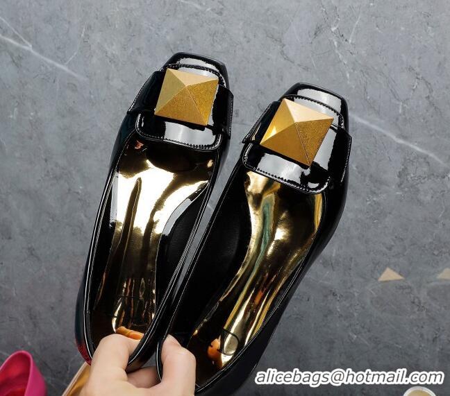 Best Grade Valentino One Stud Patent Leather Loafers Black 091223