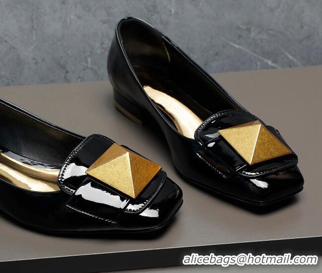 Best Grade Valentino One Stud Patent Leather Loafers Black 091223