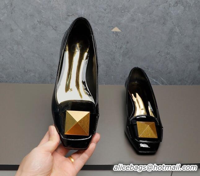 Best Grade Valentino One Stud Patent Leather Loafers Black 091223