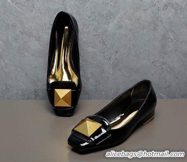 Best Grade Valentino One Stud Patent Leather Loafers Black 091223