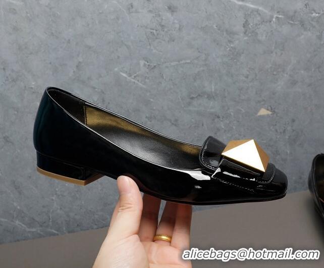 Best Grade Valentino One Stud Patent Leather Loafers Black 091223