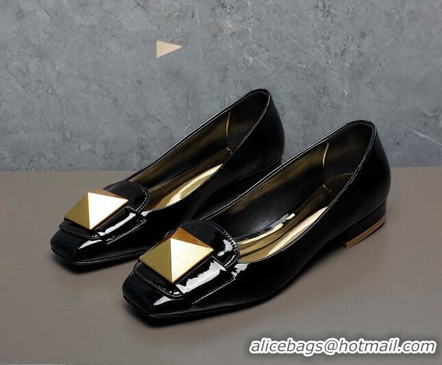 Best Grade Valentino One Stud Patent Leather Loafers Black 091223