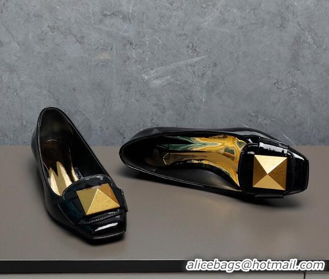 Best Grade Valentino One Stud Patent Leather Loafers Black 091223