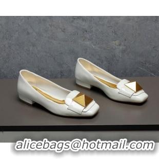 Top Design Valentino One Stud Patent Leather Loafers White 091225