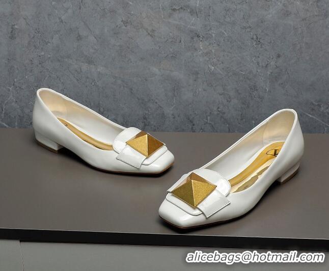 Top Design Valentino One Stud Patent Leather Loafers White 091225