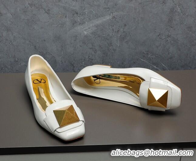 Top Design Valentino One Stud Patent Leather Loafers White 091225