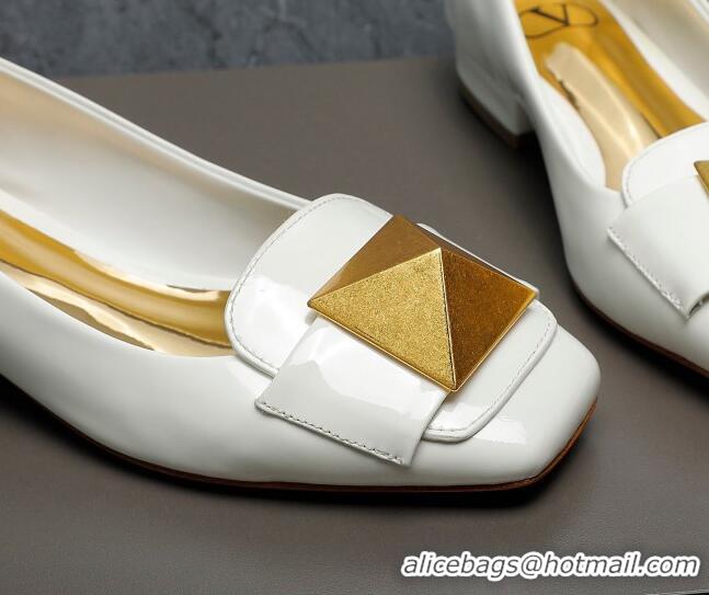 Top Design Valentino One Stud Patent Leather Loafers White 091225