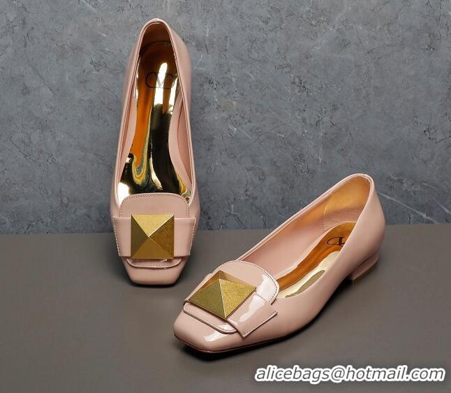 Shop Duplicate Valentino One Stud Patent Leather Loafers Nude Pink 091226