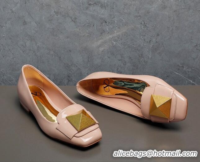 Shop Duplicate Valentino One Stud Patent Leather Loafers Nude Pink 091226