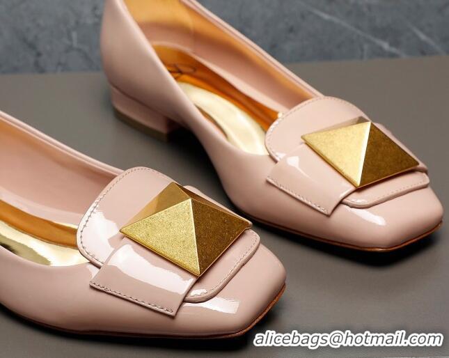 Shop Duplicate Valentino One Stud Patent Leather Loafers Nude Pink 091226