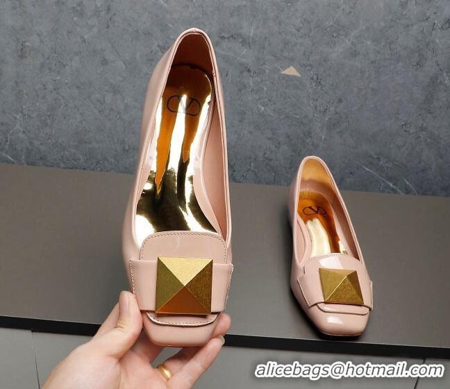 Shop Duplicate Valentino One Stud Patent Leather Loafers Nude Pink 091226