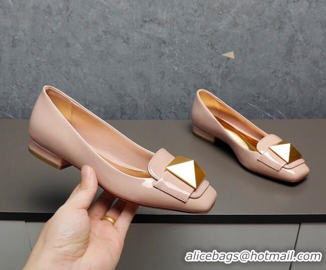 Shop Duplicate Valentino One Stud Patent Leather Loafers Nude Pink 091226