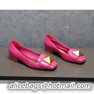 Unique Style Valentino One Stud Patent Leather Loafers Dark Pink 091228