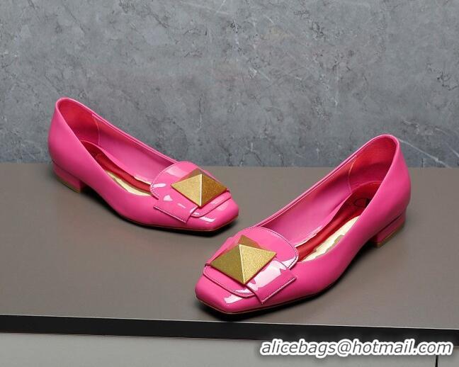 Unique Style Valentino One Stud Patent Leather Loafers Dark Pink 091228