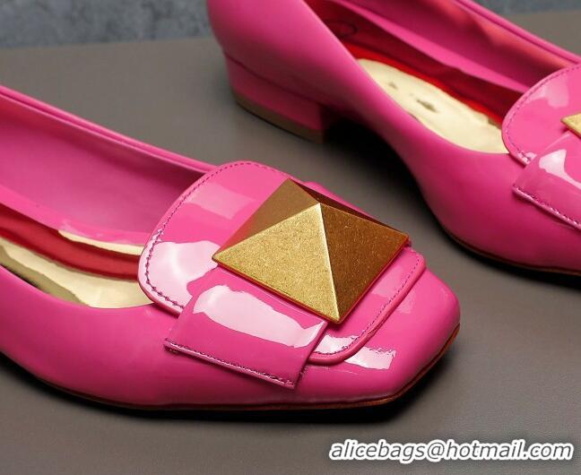 Unique Style Valentino One Stud Patent Leather Loafers Dark Pink 091228