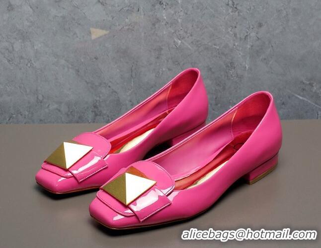 Unique Style Valentino One Stud Patent Leather Loafers Dark Pink 091228