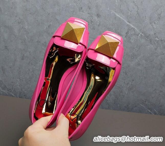 Unique Style Valentino One Stud Patent Leather Loafers Dark Pink 091228