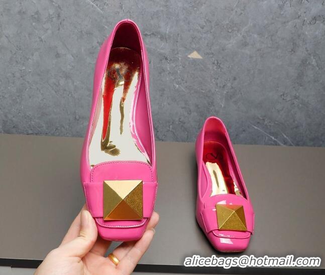 Unique Style Valentino One Stud Patent Leather Loafers Dark Pink 091228