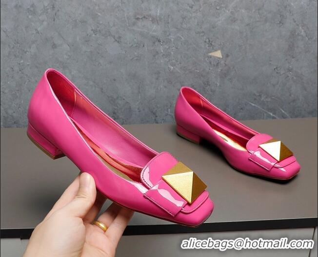 Unique Style Valentino One Stud Patent Leather Loafers Dark Pink 091228