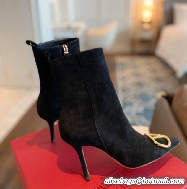 Classic Hot Valentino VLogo Suede Ankle Boots 8cm Black 1011107