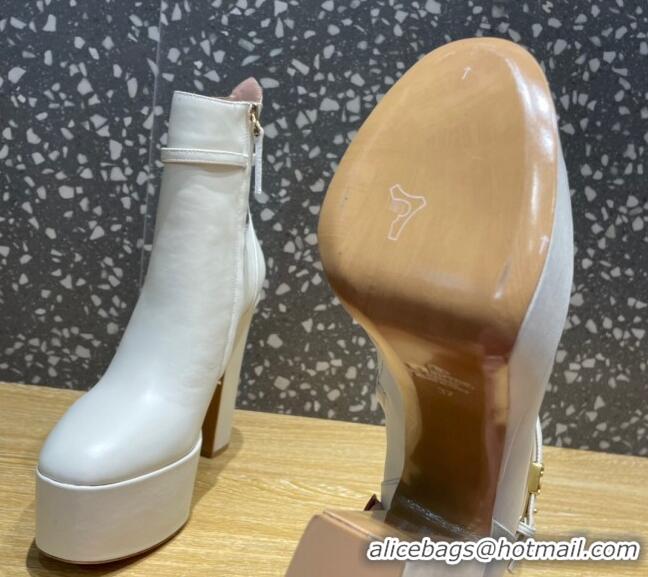 Pretty Style Valentino Garavani Tan-Go Calfskin Platform Ankle Boots 12cm White 1011108