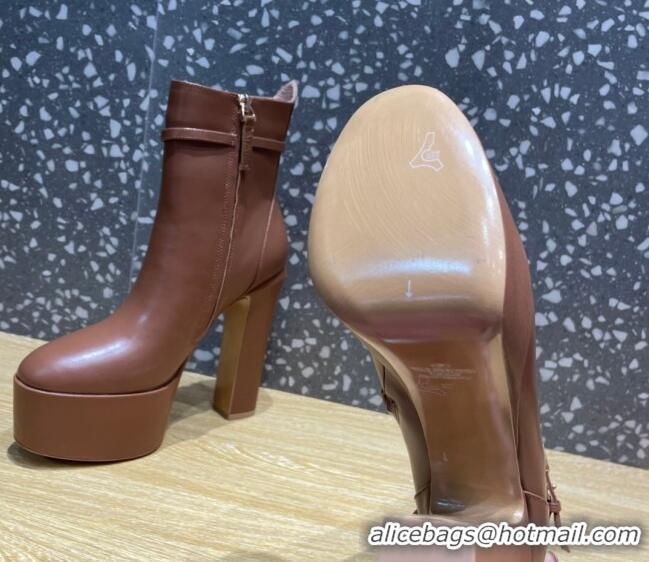 Good Looking Valentino Garavani Tan-Go Calfskin Platform Ankle Boots 12cm Brown 1011110